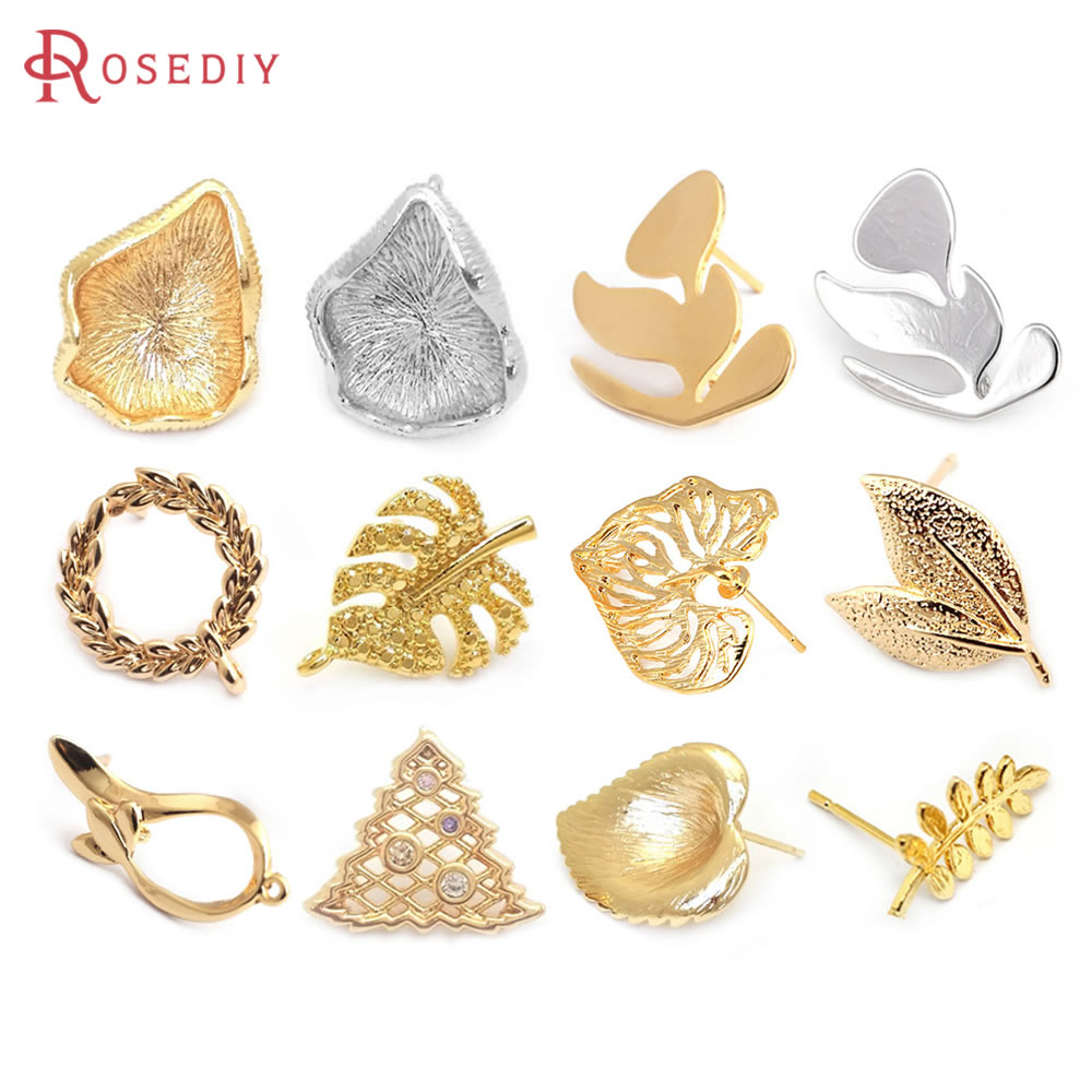 Jewelry Making Gold - 真ちゅう製の蓮の葉,18Kゴールドカラー,木の葉の枝,イヤリングピン,ジュエリー作り用品,アクセサリー
