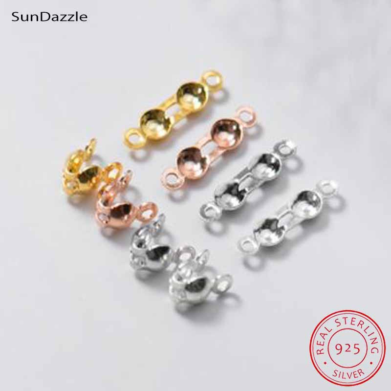 Jewelry Making Parts - 4個入り 本物の純銀925製 クロージャーエンドビーズ クラスプ クリップ ゴールドクリンプコネクター