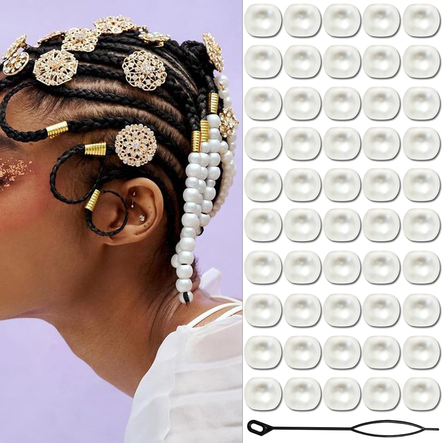 Seed Bead Tube - 50 個のヘアビーズ三つ編み用パールホワイトドレッドロックビーズロックヘアジュエリー女性三つ編み装飾ヘアアクセサリー女の子のための