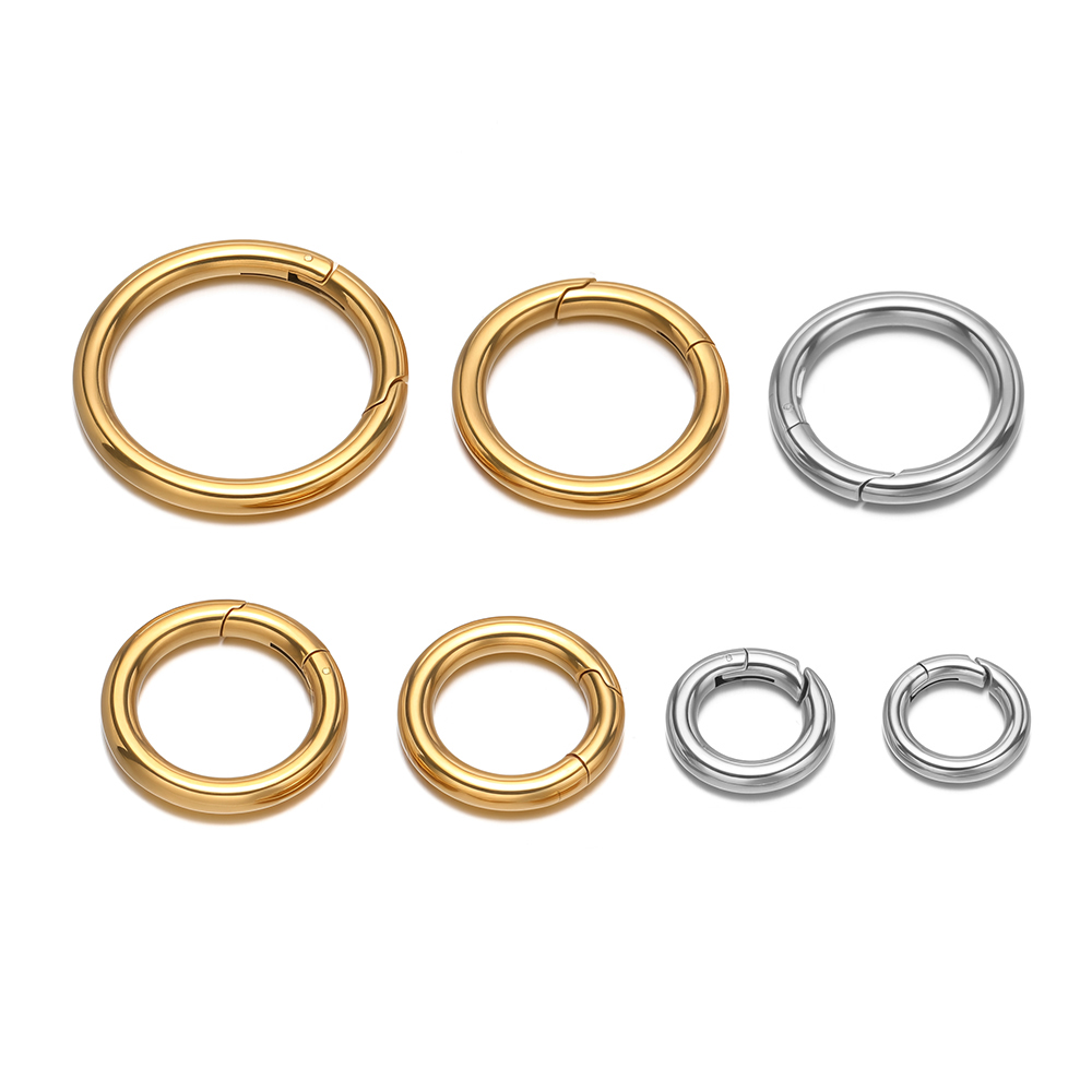 Jewelry Making Gold - 2個/ロット 丸型スプリングクラスプ ステンレス鋼 金メッキ キーホルダー バックル