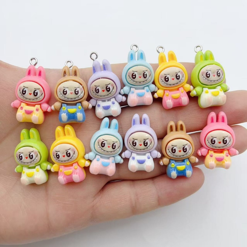 Jewelry Making Parts - 10 個かわいいウサギイチゴハウス樹脂チャーム素敵な漫画の動物ペンダントイヤリングキーホルダー DIY ジュエリーメイク用