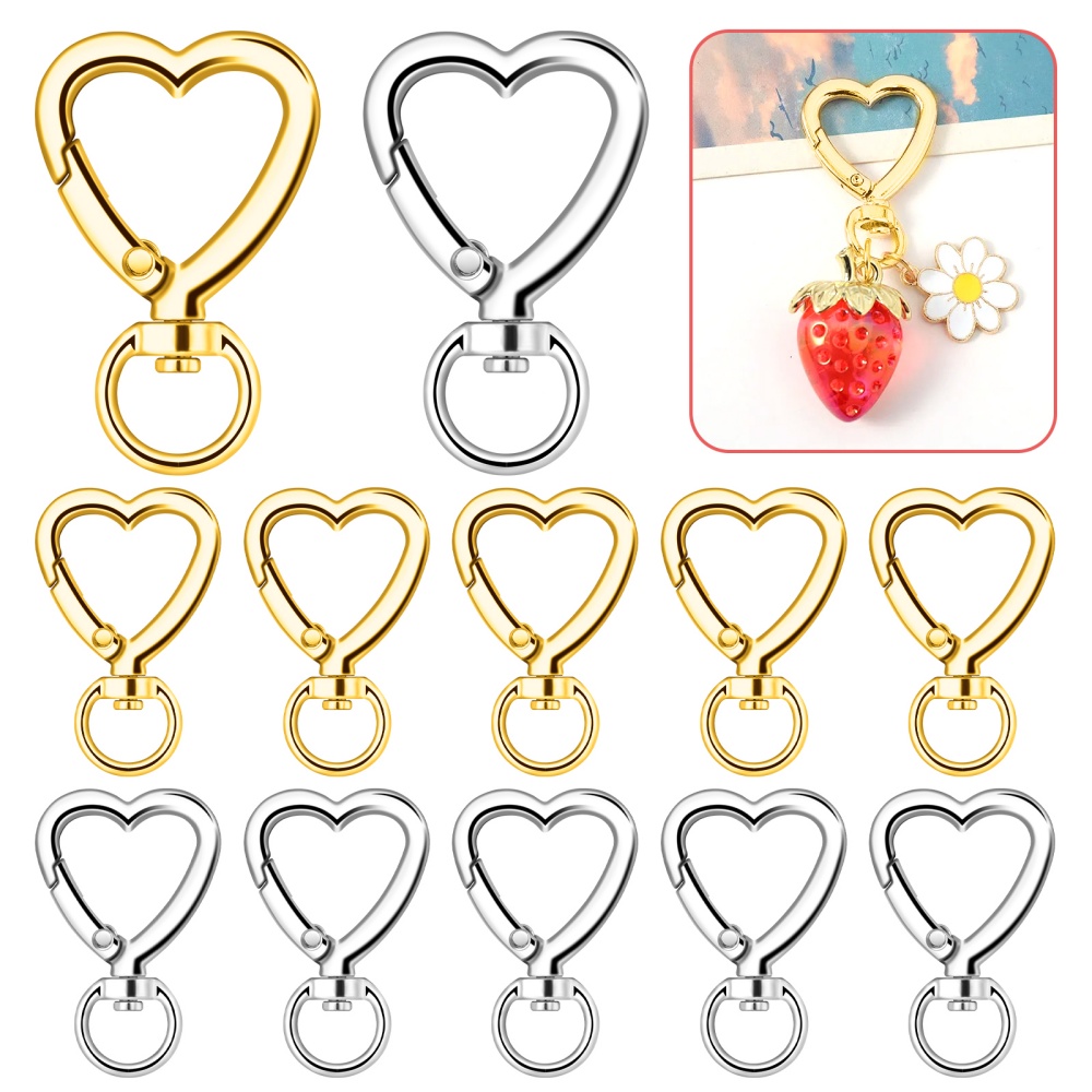 Jewelry Making A Ring - 10個入り メタルハートロブスタークラスプ スイベルランヤードトリガースナップフックストラップ ジュエリー製作 DIYバッグ キーホルダー