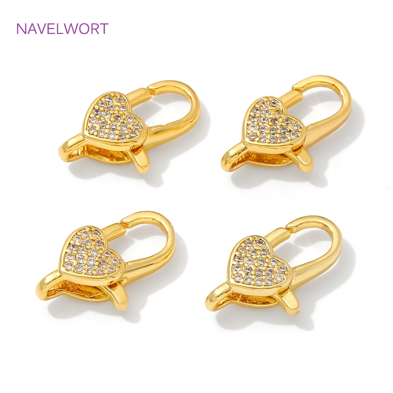 Jewelry Making Gold - 18K ゴールドメッキ象嵌ジルコンハートロブスタークラスプ、ジュエリー用コネクタ、ブレスレット用クラスプ、DIY ジュエリー作成アクセサリー