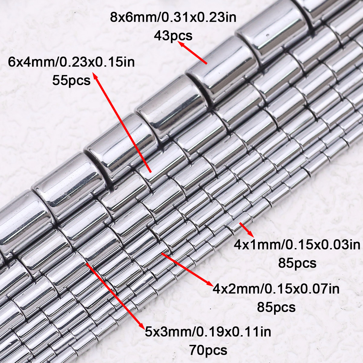 ジュエリー用ヘマタイトストレートチューブ,1mm, 2mm, - Seed Bead Tube のレビューと価格