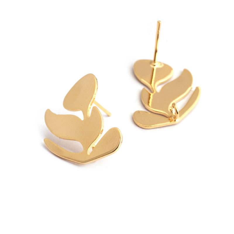 真ちゅう製の蓮の葉,18Kゴールドカラー,木の葉の枝,イヤリ - Jewelry Making Gold のレビューと価格