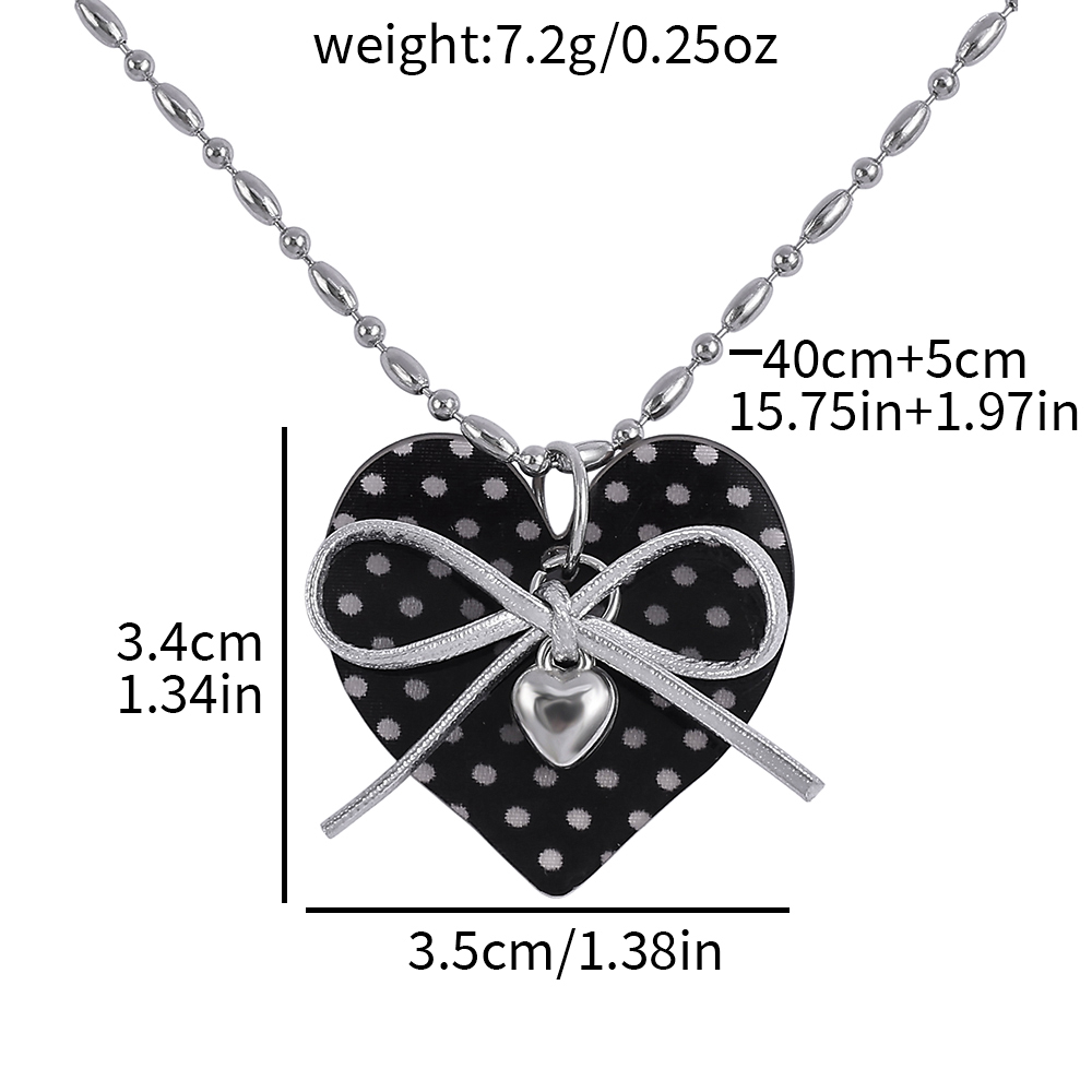 韓国風、黒地に水玉模様のハート型ペンダントネックレス。女性向 - Jewelry Making Parts のレビューと価格