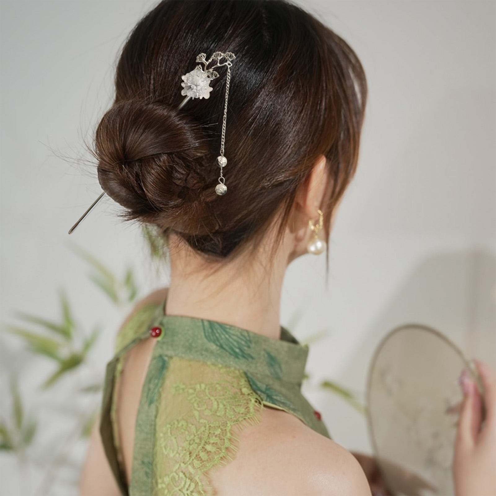 エレガントな花のヘアスティックフォーク合金ヘアクリップビーズ - Jewelry Making Parts のレビューと価格