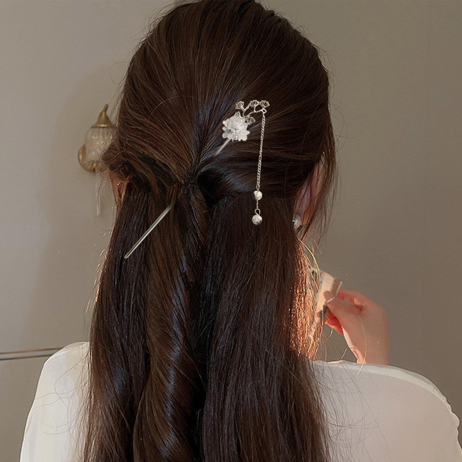 エレガントな花のヘアスティックフォーク合金ヘアクリップビーズ - Jewelry Making Parts のレビューと価格