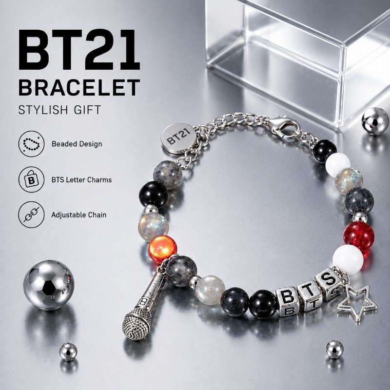 BT21 ブラックレッドビーズブレスレット、ファンサポートグ - Jewelry Making Parts のレビューと価格