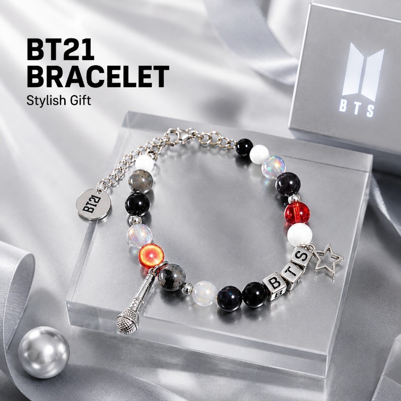 BT21 ブラックレッドビーズブレスレット、ファンサポートグ - Jewelry Making Parts のレビューと価格