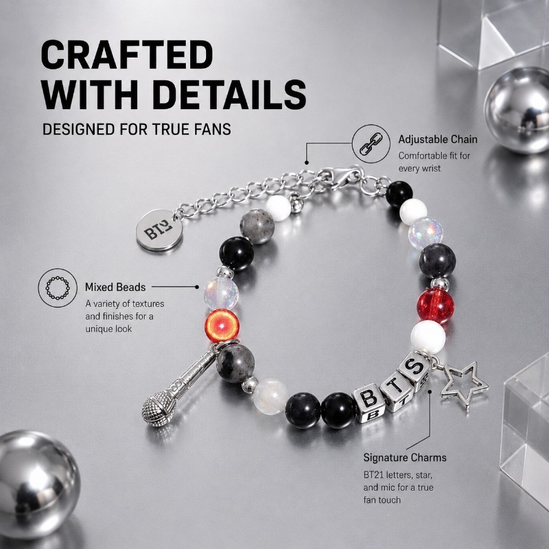 BT21 ブラックレッドビーズブレスレット、ファンサポートグ - Jewelry Making Parts のレビューと価格