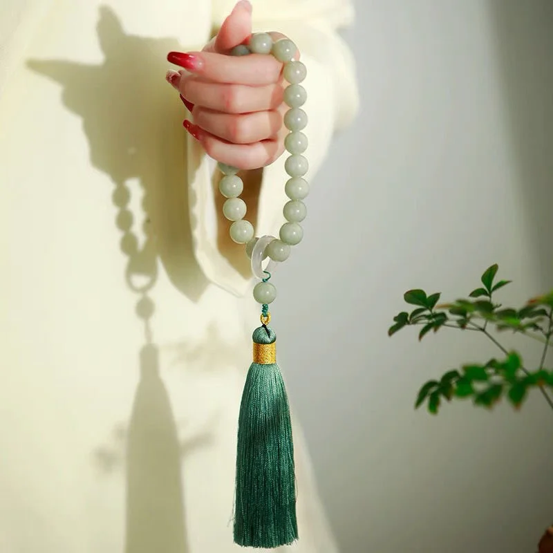 緑の翡翠石 12 ミリメートルビーズタッセルブレスレットネッ - Jewelry Making Parts のレビューと価格