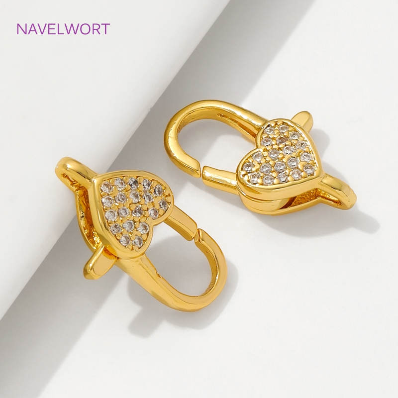 18K ゴールドメッキ象嵌ジルコンハートロブスタークラスプ、 - Jewelry Making Gold のレビューと価格