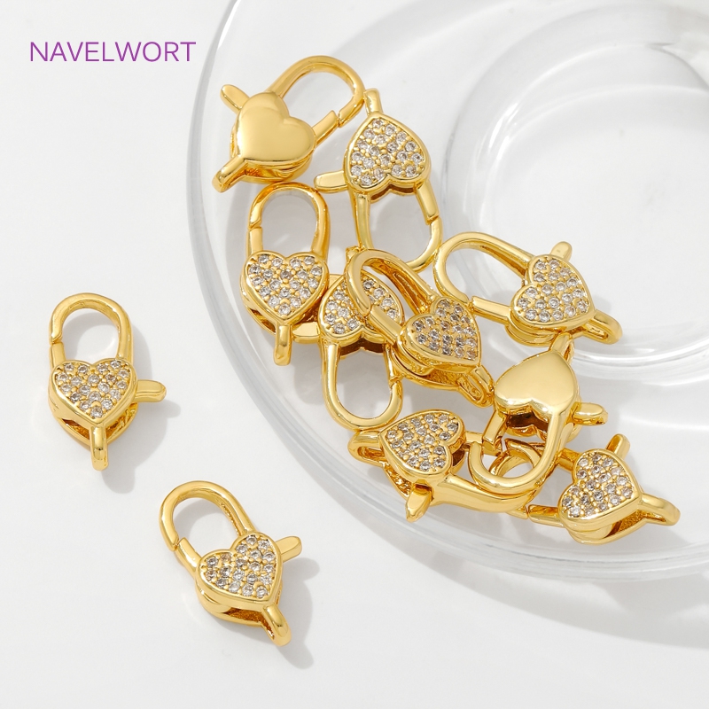 18K ゴールドメッキ象嵌ジルコンハートロブスタークラスプ、 - Jewelry Making Gold のレビューと価格